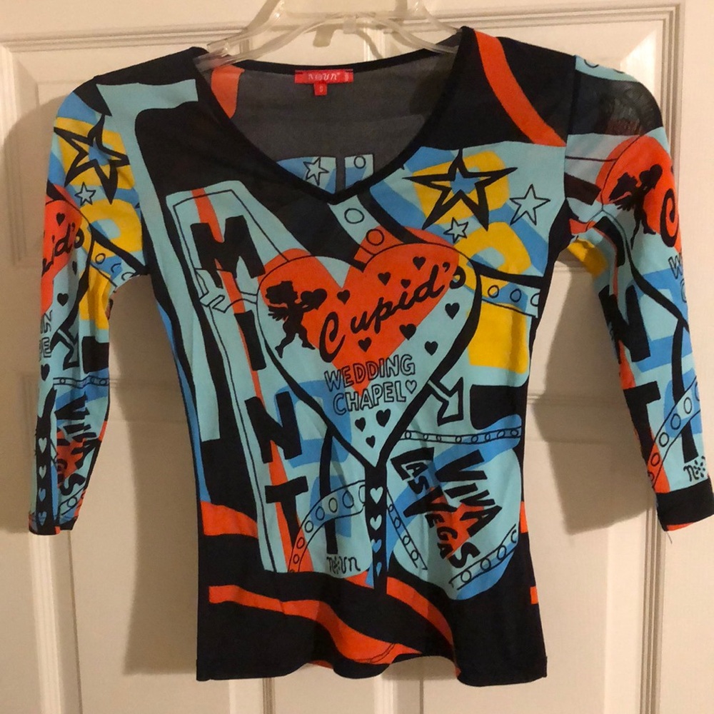 Sheer colorful shirt with 3/4 sleeves, small